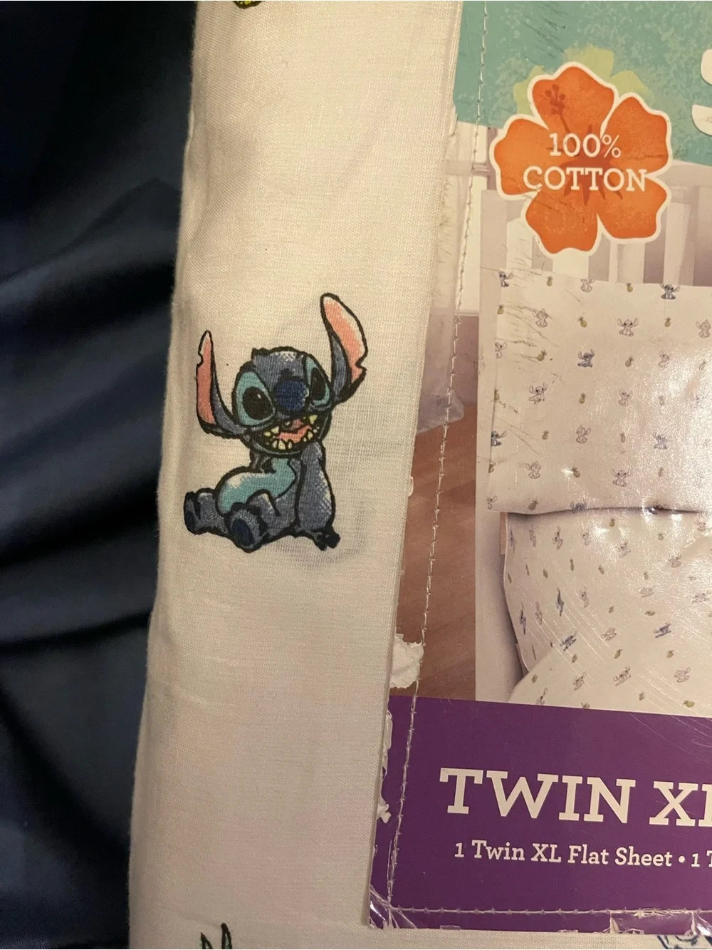 Disney Stitch Twin XL Sheet Set - White with Blue Stitch & Yellow Pineapple